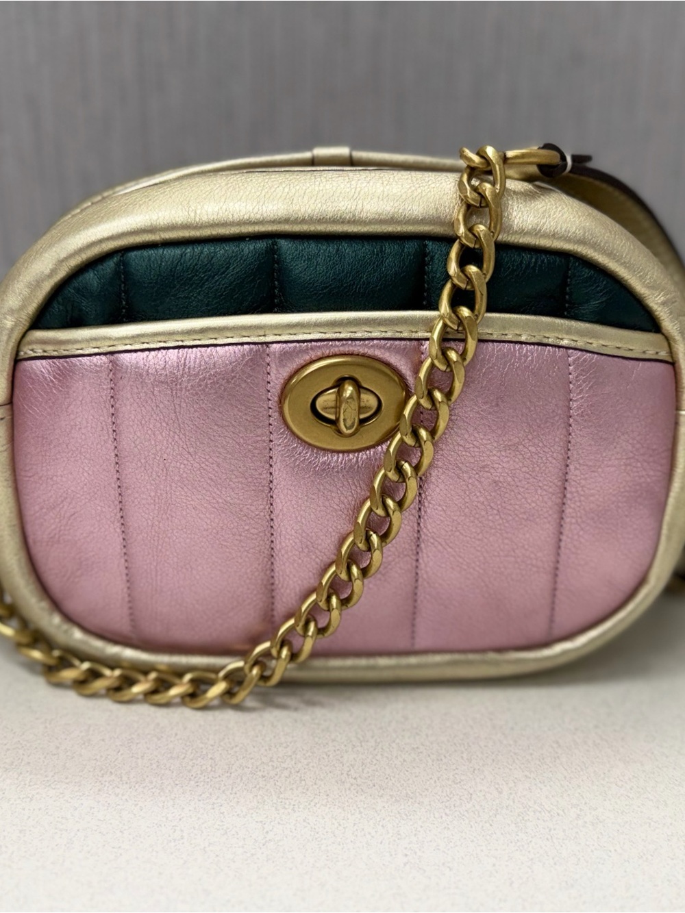 Coach Pink Colorblock Quilted Soft Leather Camera Crossbody Bag